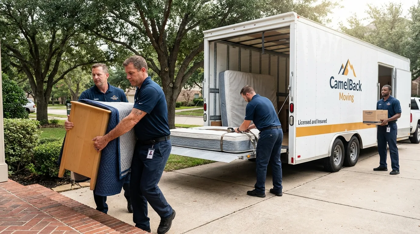 Crew loading residential truck for cross-state move from Saint Marys, KS