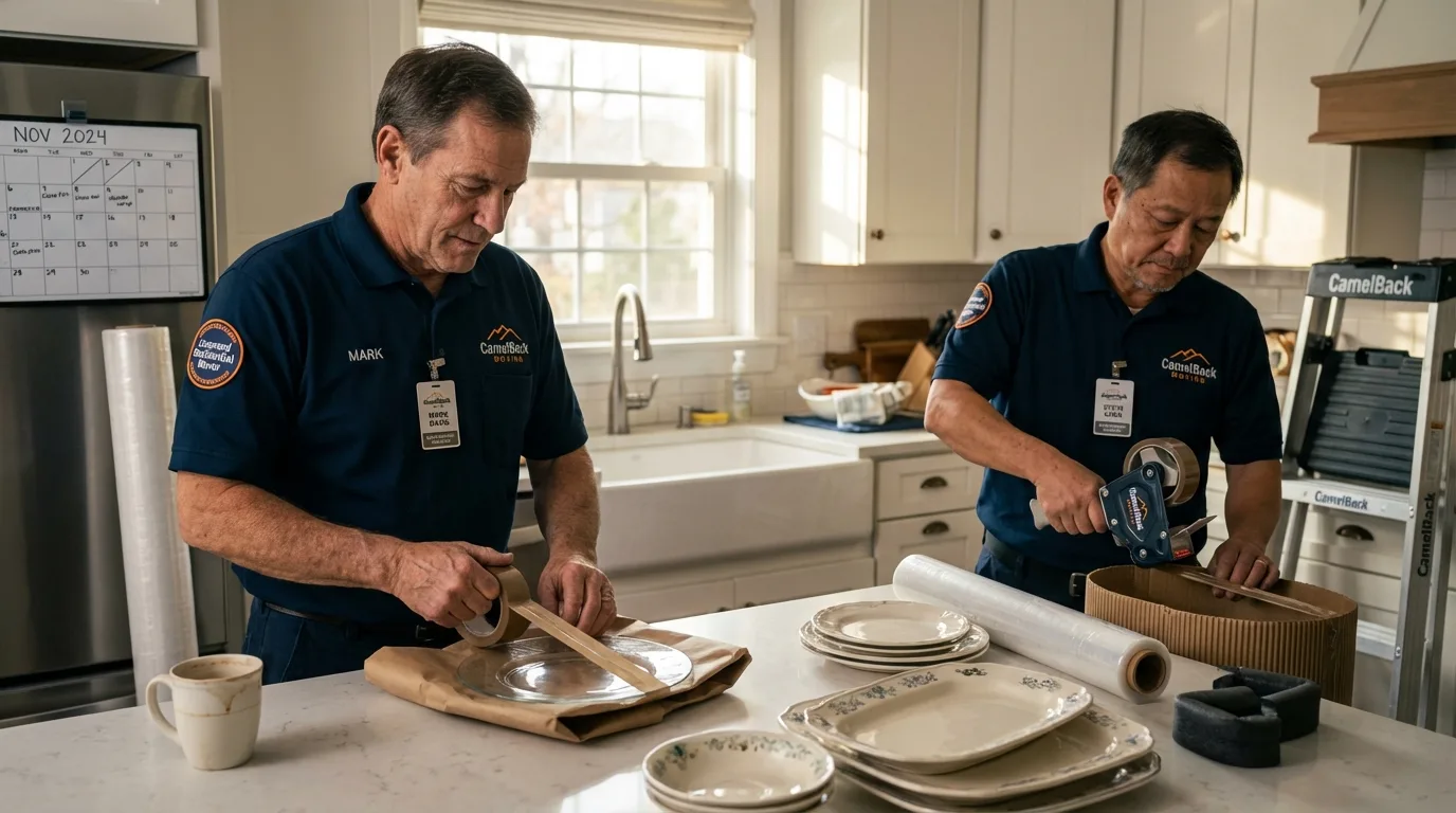 Professional crew packing kitchen dishware in Saint Marys, KS